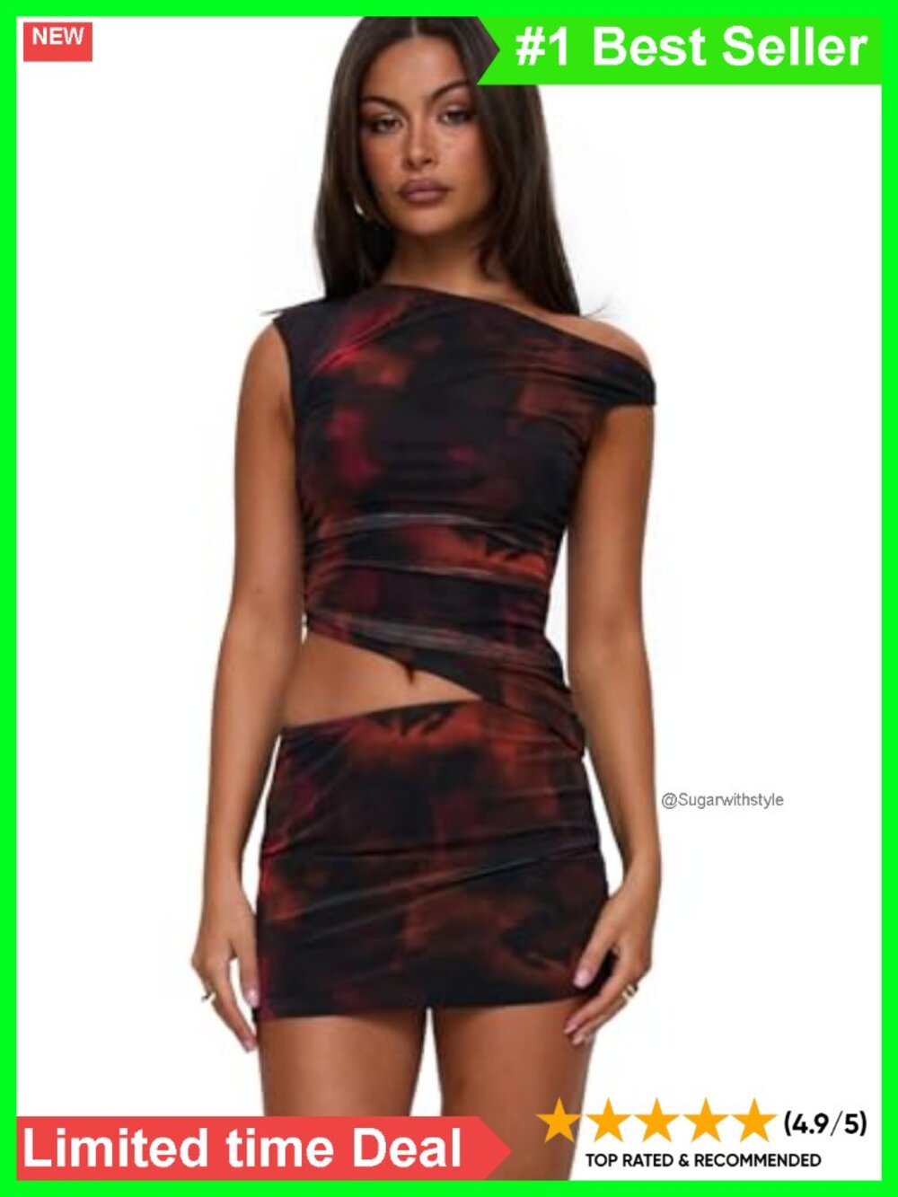 One Shoulder Ruching Asymmetric Hem Matching Pant Set